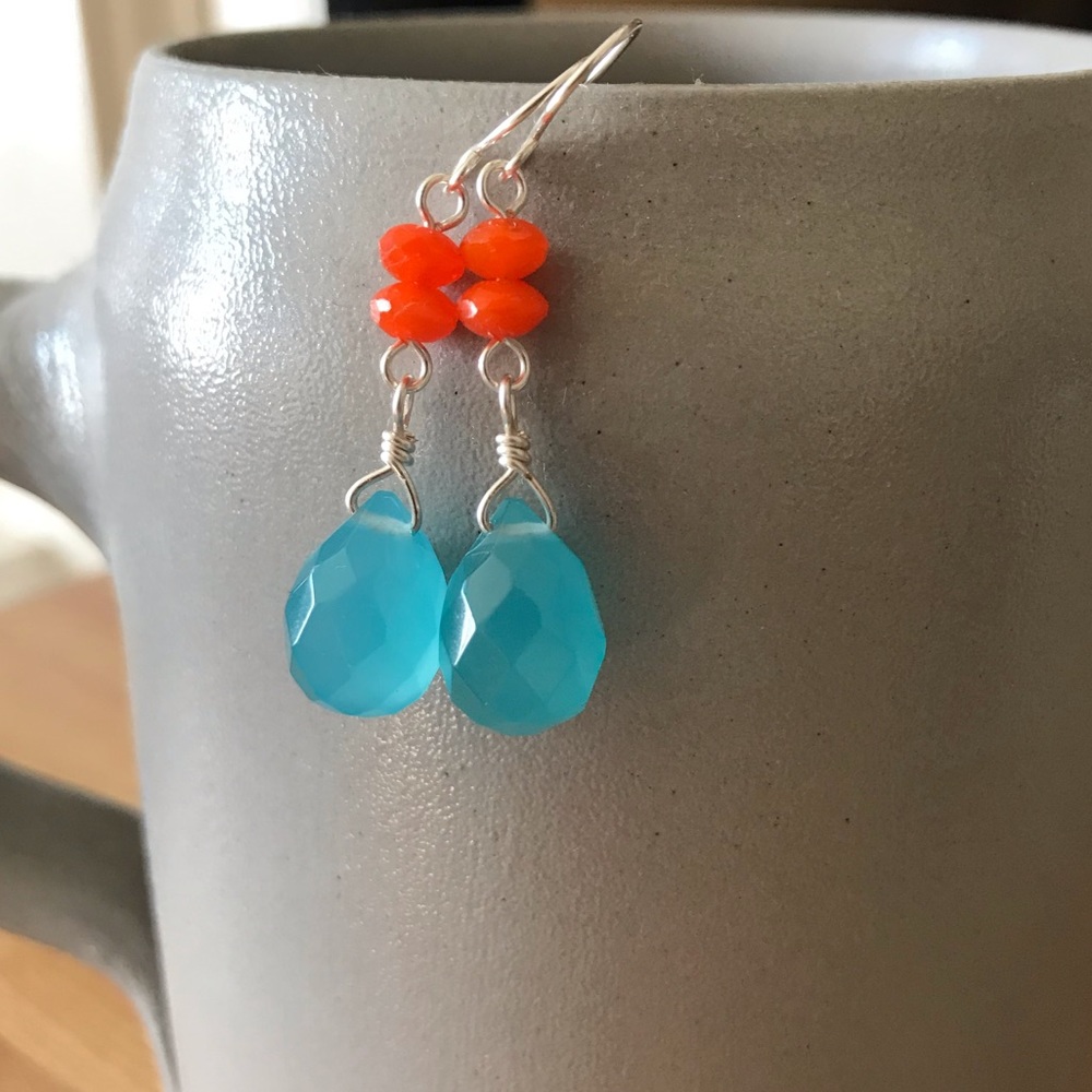 Handmade OOAK Vivacious Aqua and Orange Earrings